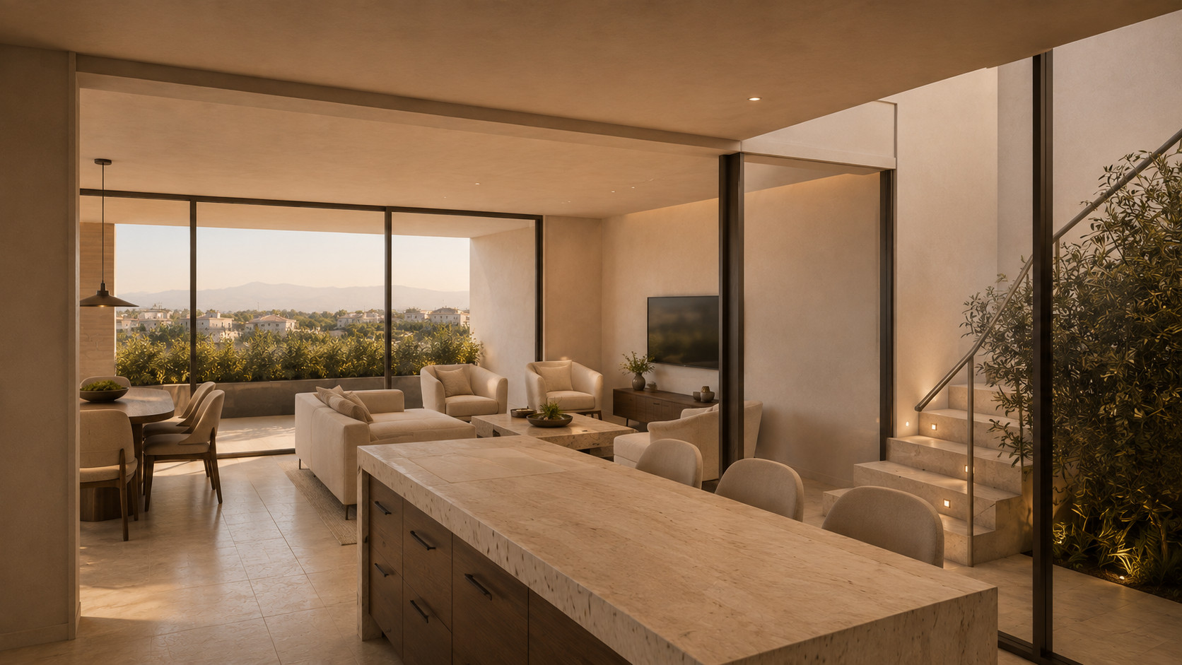 Kitchen with travertine island