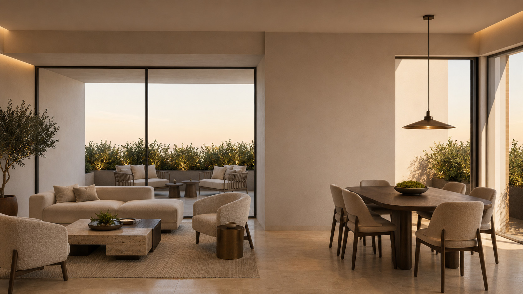 Living room opening to a veranda